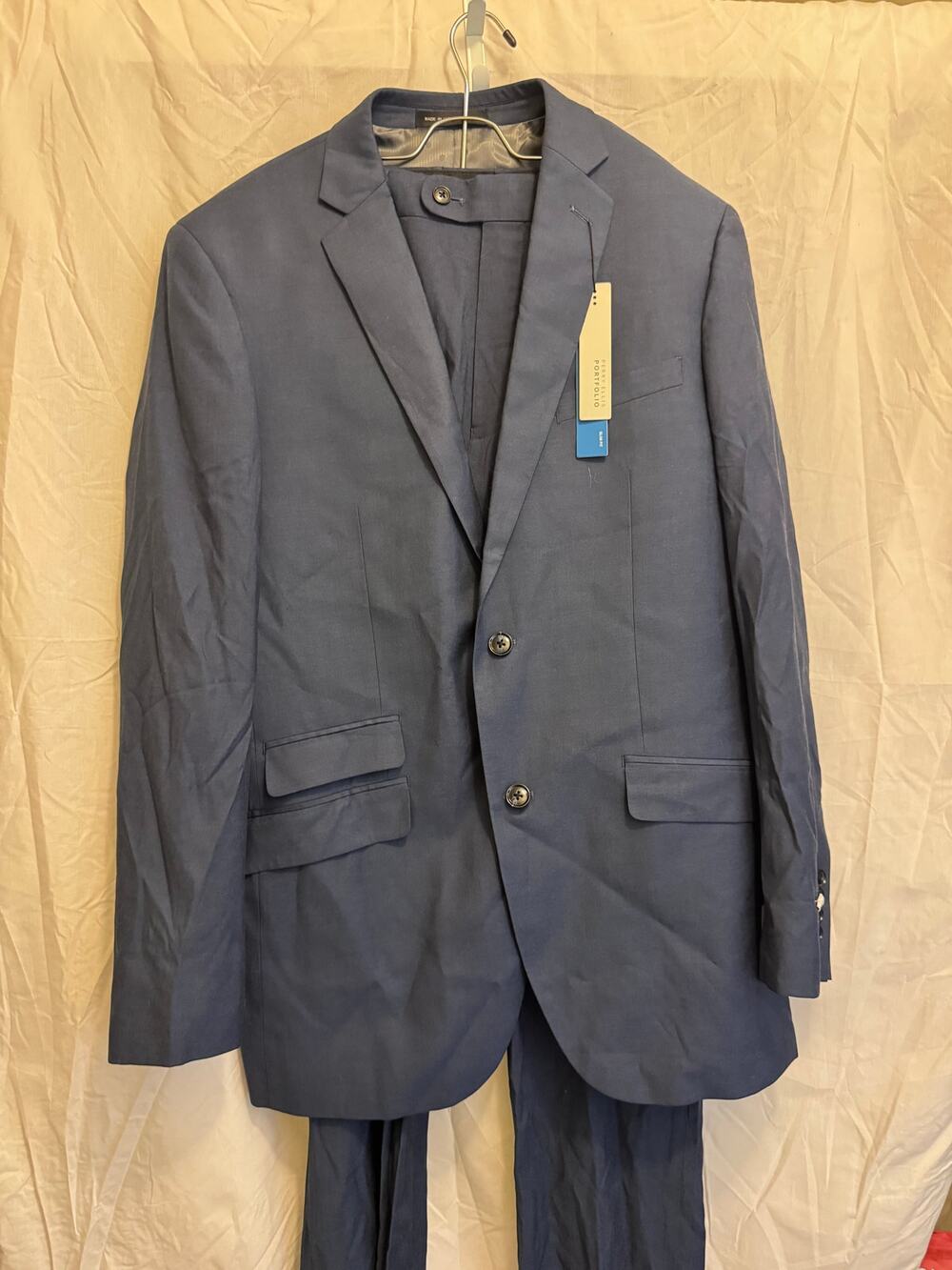 NWT Perry Ellis Portfolio Suit Mens 40L Slim Fit Blue Jacket 34x32 Pants